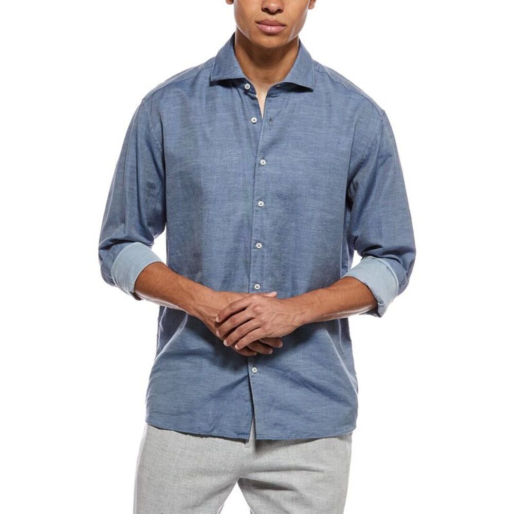 Eterna Mens  Soft Linen-Blend Modern Fit Cutaway Collar Shirt, Blue